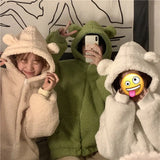 QWEEK Kawaii Bear Ears Hoodie Women Autumn Winter Zip Up Fleece Cute Top Korean Style 2021 Soft Girl Cotton Long Sleeve