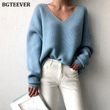 Casual V-neck Long Sleeve Loose Women Pullover Sweaters 2020 Autumn Winter Chic Irregular Hem Female Knitting