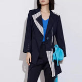 New Heavy Industry Splicing Bump Color Irregular Tailoring Blazer Top Female