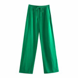 Oversize Casual Pants Za Woman 2022 Female Summer Elastic Draw String Satin Trousers With Pockets Pantalones Mujer Bottom