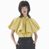 Sweet Solid Shirt For Female Lapel Collar Short Sleeve Ruffle Single Breasted Women's Elegant Blouses Korean