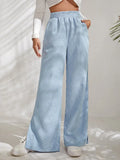 Autumn And Winter New Women's High-Waisted Slacks Solid Color Corduroy Splicing Open Trousers