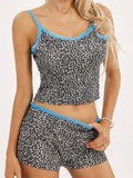 Women 2pcs Short Sets Leopard Print Lace Patchwork V-neck Sleeveless Strap Camis Low Waist Shorts Summer Outfits 2023-Outfit