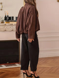 Women's Lint Jacket Retro Brown Zipper Long-Sleeved Clip Loose Autumn Winter