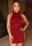 Toloer Toloer Winter Sexy High Neck Backless Mini Dress 102-0-Outfit