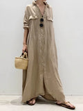 Dresses Woman 2022 Long Shirt Dress Solid Color Cardigan Temperament Lapel Single Breasted Casual Women's Dresses
