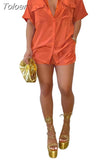 Casual 2 Pieces Set Short Sleeve Button Up Shirts and Shorts Matching Set Summer Outfits for Women Clothing