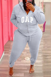 Plus Size Sportwear Zipper Print Long Sleeve Hoodies And Pant 2 Piece
