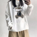 Deeptown Gothic Hoodie Women Anime Bear Print Sweatshirt Pattern Long Sleeve Pullover Oversized Streetwear Japan Style