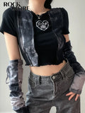 Rockmore Grunge Fairycore Crop Top Women Short Sleeve Patchwork TShirt And Arm Gloves Female Streetwear Tie Dye Tee Goth