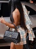 Casaul Check Design Long sleeve Turn down Collar Outer & Bra and Mini Dress