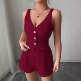 Temperament Thin Commuter Vest Shorts Solid Color Two-Piece