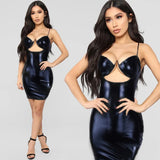 Toloer Summer New Sexy Sling Ender PU Leather Women's Dress-Outfit