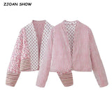 Winter Pink Paisley Print V Collar Reversible Quilted Coat Women Quilting Full Sleeve Warm Bomber Jacket-Outfit
