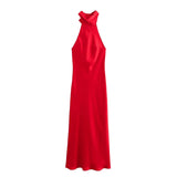 New Women's Fashion Hanging Neck Collar Silk Tatami Long