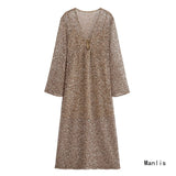 Wind Spring City Casual Loose-Fitting Sleet Shirt Dress V Collar Long Beads Of The Flute Dress