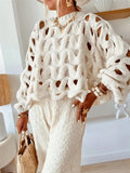 Women's Casual Solid Color Leisure Resort Beach Hollow With Long-Sleeved Sweater