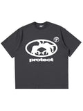 Street Trend Brand Prote Ct Print T-Shirt Gothic High Street Loose T-Shirt Casual Hip-Hop Short