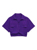 Women Safari Style Pockets Patch Knotted Linen Short Smock Blouse Lady Chic Kimono Cropped Shirt Blusas Tops-Outfit