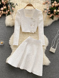 Spring Summer Fashion Small Cute Elegant Sweet Women's Skirt Suit Long Sleeved Suit Short Coat Top A-line Skirt 2-piece