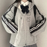 QWEEK Kawaii Hoodie Women Zip Up Sweatshirt Preppy Style 2021 Korean Fashion Zipper Tracksuit Cute Tops Thick Harajuku