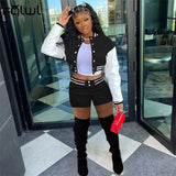 Casual 2 Two Piece Sets Womens Winter Outifits 2021 Sweatsuits For Women Long Sleeve Top Shorts Sets Black Matching