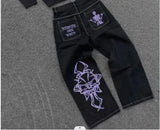 Year Y2K Jeans Men's Wear Hip-Hop Retro Skull Water Washed Loose Jeans Casual Wide-Legged Pants-Outfit