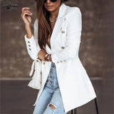 Winter 2021 New Women Fashion White Black Blazers and Jackets Chic Button Office Suit Coat Ladies Elegant Outwear
