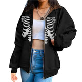 Women Y2K Zip Up Hooded Sweatshirt Skeleton Graphic Hoodie Vintage 90s E-Girl Harajuku Goth Aesthetic Shirt with