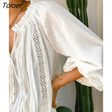 2023 Spring Summer Blouse Shirts Women Long Sleeve Boho White Loose Blouses Shirt Women's Clothing Beach Tops