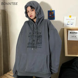 Women Chic Plus Velvet Ulzzang Printed Streetwear Soft Loose Womens Sweatshirt Harajuku Oversized Hooded Fashionable