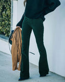 Color High Waist Slim-fit Flared Corduroy Elastic