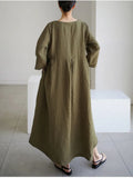 Simple A-line Pullover Round Neck Cotton Linen Dresses for Women Women's Solid Color Dress Elegant Casual Women's