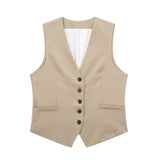 Fall 2024 New Women's Casual Linen Blend Vest Vest Shorts Set W085 8291-Outfit