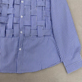 Women Plus Size Shirt Long Sleeve Blue Hollow Out Polo Collar Blouse Loose Fashion Patchwork Female Shirts Chic Top