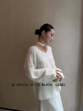 Xixi 13 Lines 2025 Autumn Black Standard Ins Temperament Elegant Mare Knit Sweater Sweater