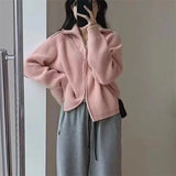 Collar Pit Strip Double-Head Zipper Knitted Cardigan Tide Autumn And Winter New Style Soft Waxy Cover Meat Shows Thin Hair-Outfit