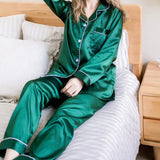 Spring Silk Satin Woman Set Pajamas Pyjamas Long Sleeve Sleepwear Pijama Suit Female Sleep Two Piece Loungewear Plus