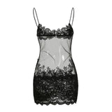 Women's Sexy Elegant Lace Splicing Sexy Perspective Pull-Up Slinged Dress