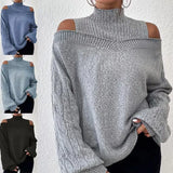 Temperament V-Neck Long-Sleeved Open-Shirted Women's Sweater Bump-Colored Bag Side With Pocket Casual