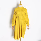 White Drawstring Spring Dress For Women Stand Collar Long Sleeve Casual Loose Dresses Female Fashionable New