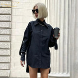 Fashion Loose Black Women Dresses 2022 Elegant Lapel Long Sleeve Single Breasting Asymmetry Mini Dress Shirt