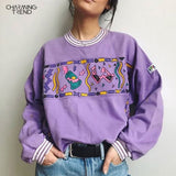 Women Hoodies Purple 2020 Autumn Round Neck Young Girls Female Printed Clothes Loose Cute Women Pullover Sweatershirts