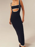 Women Knitted Tank Dress Summer Contrast Color Hollow Out Backless Party Dress Cocktail Beach Club Vestido Streetwear-Outfit