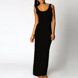 Tank Solid Summer Long Dress Sleeveless Elegant Female Thin Sexy Dress O-Neck Vest Slim Maxi Beach Simple Sheath