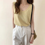 U-Collar Clavicle Loose Vest Women Wear Sleeveless T-Shirt In Summer 2023-Outfit