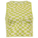 Plaid Y2K Knitted Crop Tank Tops Women Summer Vintage Sleeveless Cropped Top Tees Koreank Casual Knitwear