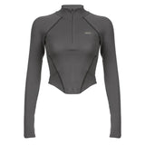 Fashionable Women's Wear Ins Street Fashion Spicy Girl Style Invisible Zipper Collar Line T-Shirt-Outfit
