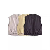 2024 Fall Season New Women's Street Fashion Pleated Hem Cotton Vest W063 2771-Outfit
