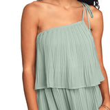 Women One Shoulder Mini Dress Summer Clothes Sleeveless Ruffle Tiered Layered Pleated A Line Flowy Hem Dress Sexy Streetwear-Outfit